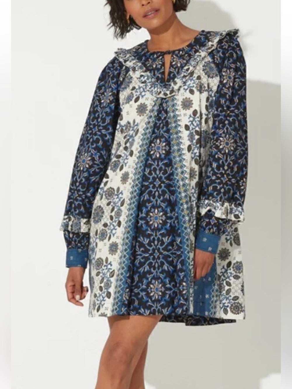Cleobella Yalena Cotton Ruffle Long Sleeve Mini Dress Sabina Size Medium